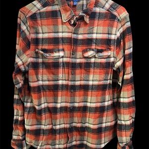 George Men's Long Sleeve Flannel Button Up Shirt Orange & Black Size Large